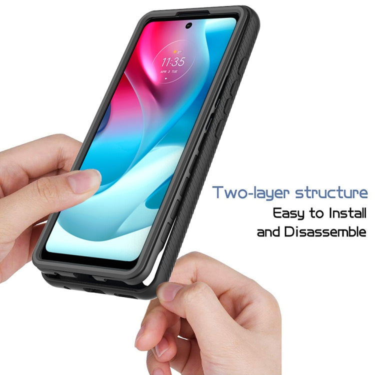 Black PC + TPU phone case with textured bumper and raised front lip