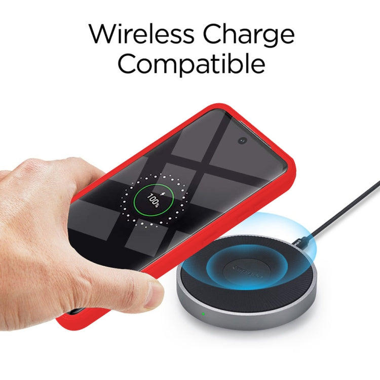 Red shockproof phone case compatible with wireless charging