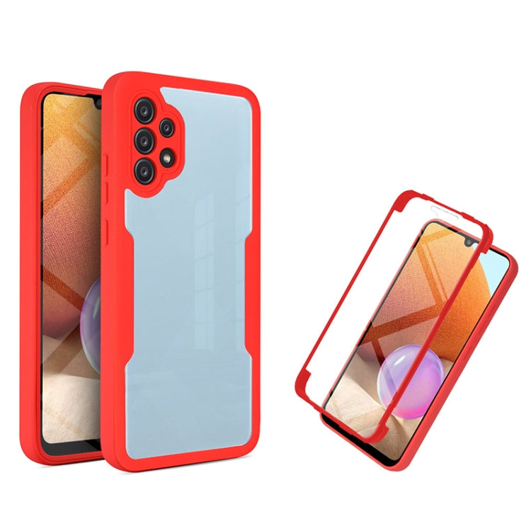 Red and light blue shockproof phone case with camera cutouts and side grip