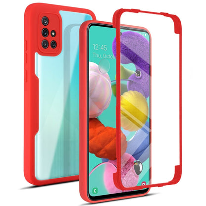 Shockproof full-coverage phone case with red frame and light blue backing, for phones