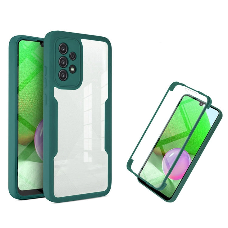 Shockproof full-coverage phone case with green frame, white back, and screen protector