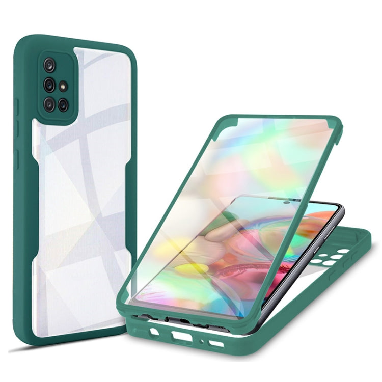 Shockproof full-coverage phone case with dark green frame and clear screen cover