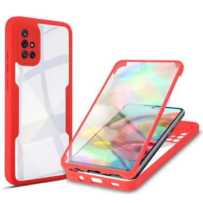 Red and white shockproof phone case with clear front screen cover and raised edges