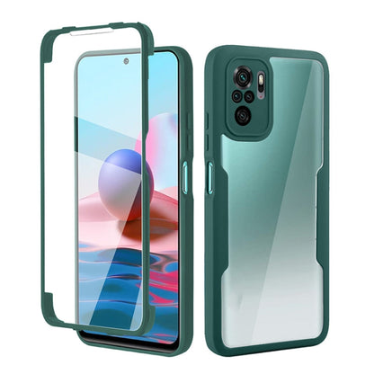 Green shockproof phone case with clear front cover, dual cameras cutout, full-body protection