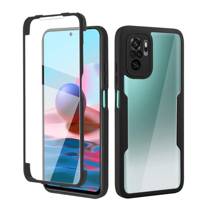 Black shockproof phone case with clear front cover and camera cutout, full-body protection