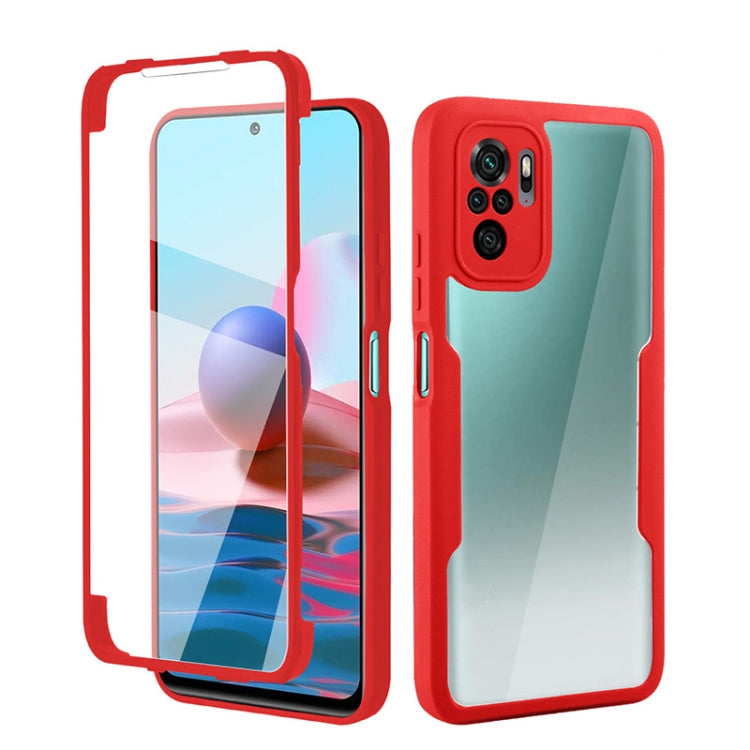 Red shockproof phone case with clear front cover and camera cutout, full-body protection