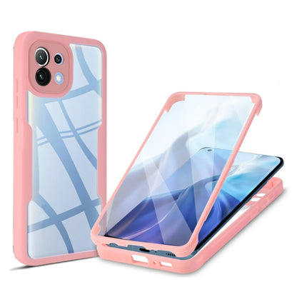Light pink shockproof phone case with clear screen cover and camera cutout, full-body protection