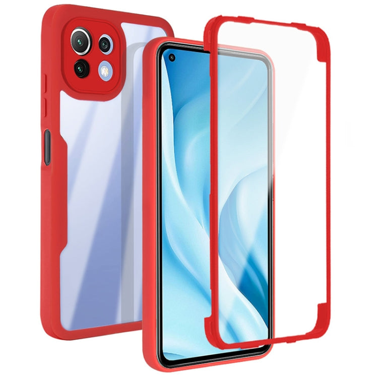 Shockproof phone case with screen protector, red/blue two-tone design, full coverage