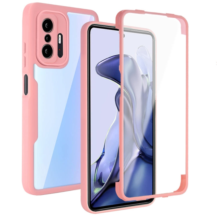 Shockproof phone case with screen protector, pink/blue two-tone design, full coverage