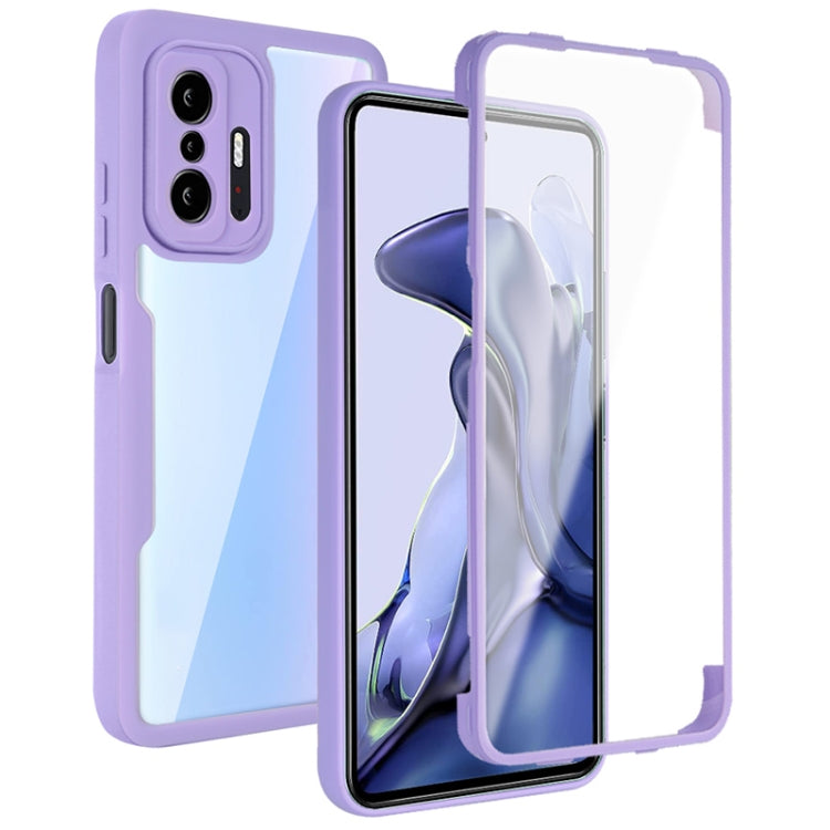 Shockproof phone case with screen protector, purple/blue two-tone design, full coverage