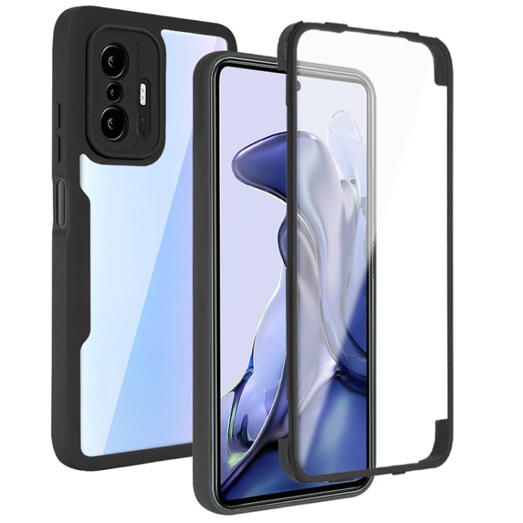 Shockproof phone case with screen protector, black/blue two-tone design, full coverage
