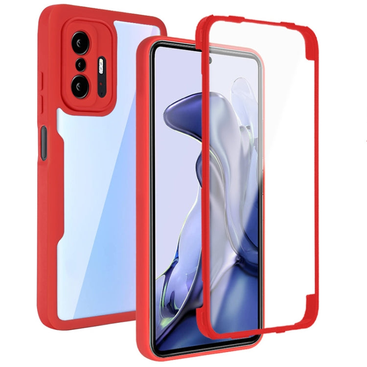 Shockproof phone case with screen protector, red/blue two-tone design, full coverage