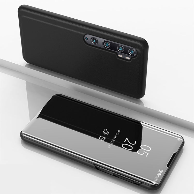Black mirror flip leather phone case with holder, horizontal, multi-camera cutout