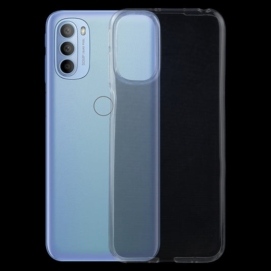 Ultra-thin transparent TPU phone case with camera cutout and raised edges.