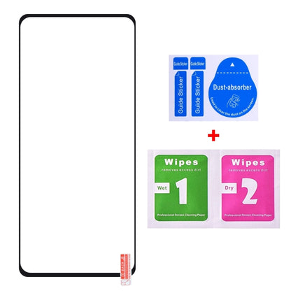 Tempered glass screen protector kit with cleaning wipes and dust-absorber stickers