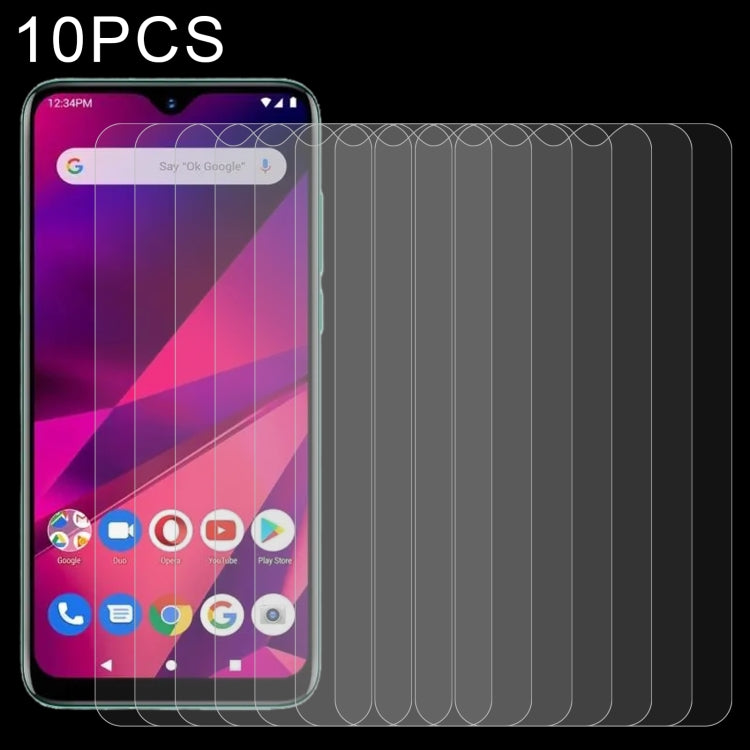 Clear 2.5D tempered glass screen protectors, 10-pack; stack and phone view