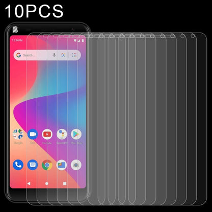 Clear 2.5D tempered glass screen protectors, 10-pack; phone front with overlay