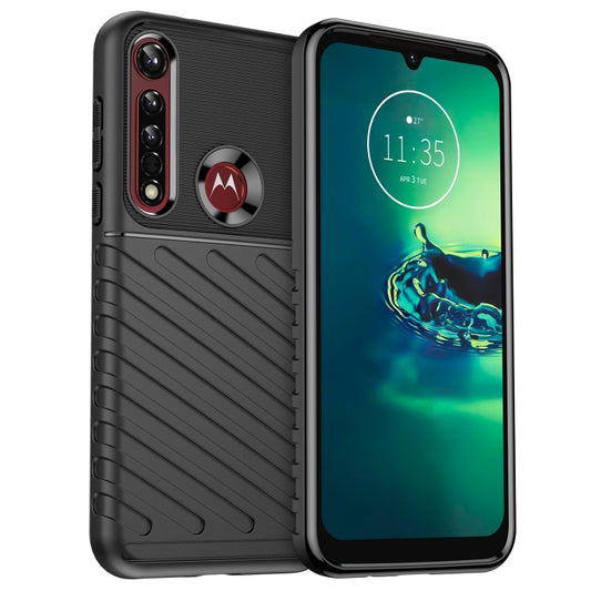 Black shockproof TPU phone case with raised camera and textured grip ridges