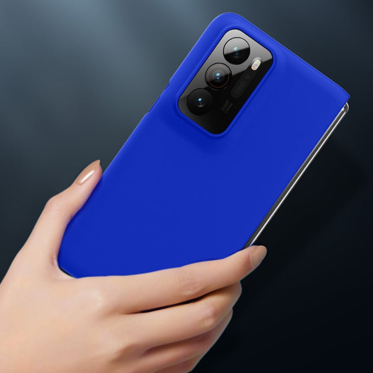 Blue PC phone case for OPPO Find N held in hand; camera cutouts visible