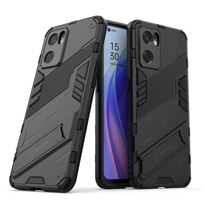 Rugged shockproof phone case with invisible holder, black, dual-layer armor design
