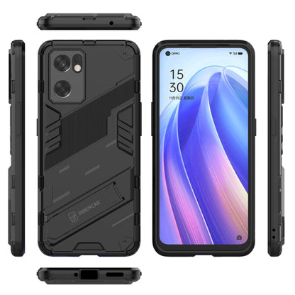 Rugged shockproof phone case with invisible holder, black, front and back with cutouts