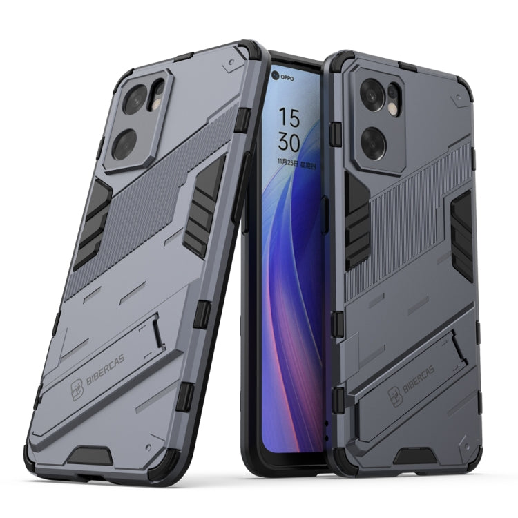 Rugged shockproof phone case with invisible holder, gray, textured armor back