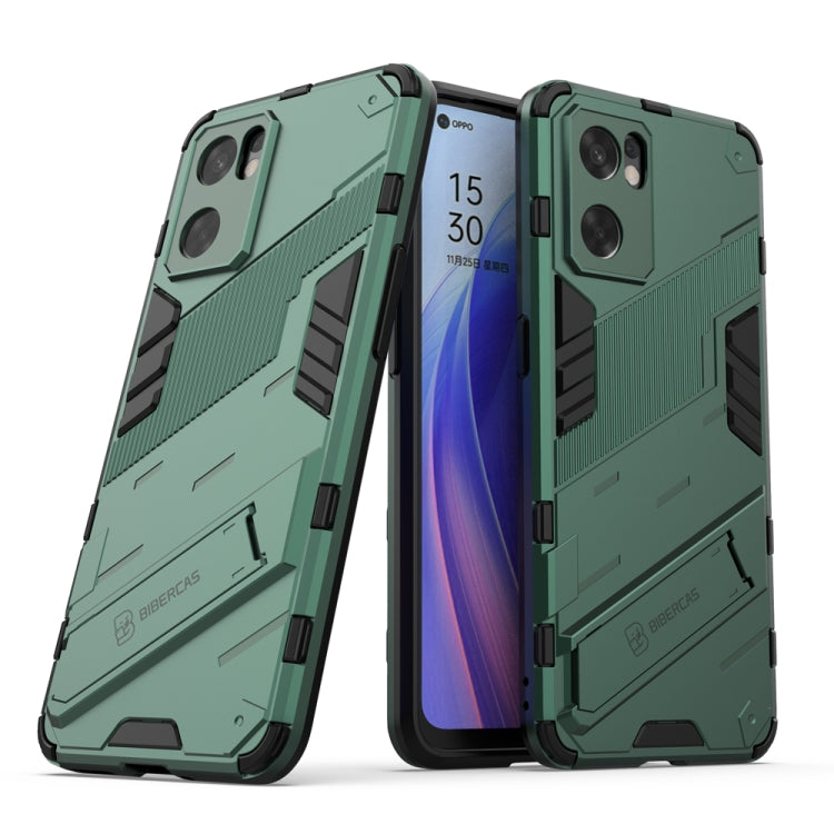 Rugged shockproof phone case with invisible holder, green, dual-layer armor design