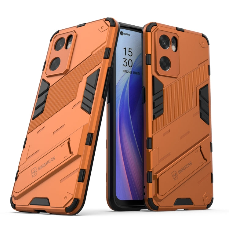 Punk armor phone case with TPU shockproof design, orange and black with camera cutouts.