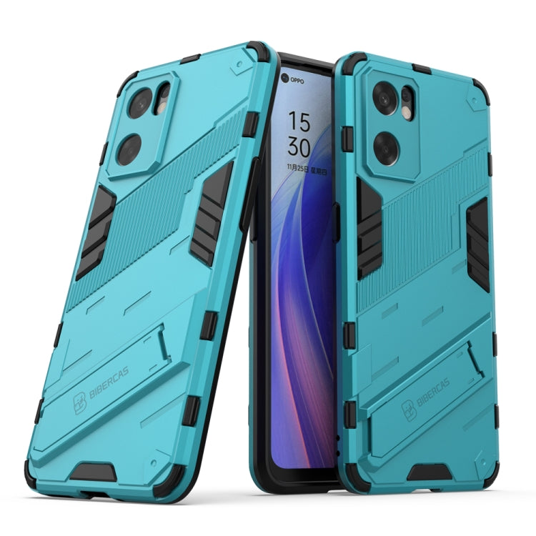 Punk armor phone case with TPU shockproof design, teal and black with camera cutouts.