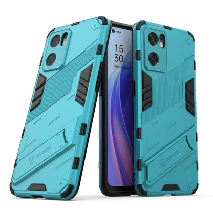 Punk armor phone case with TPU shockproof design, teal and black with camera cutouts.