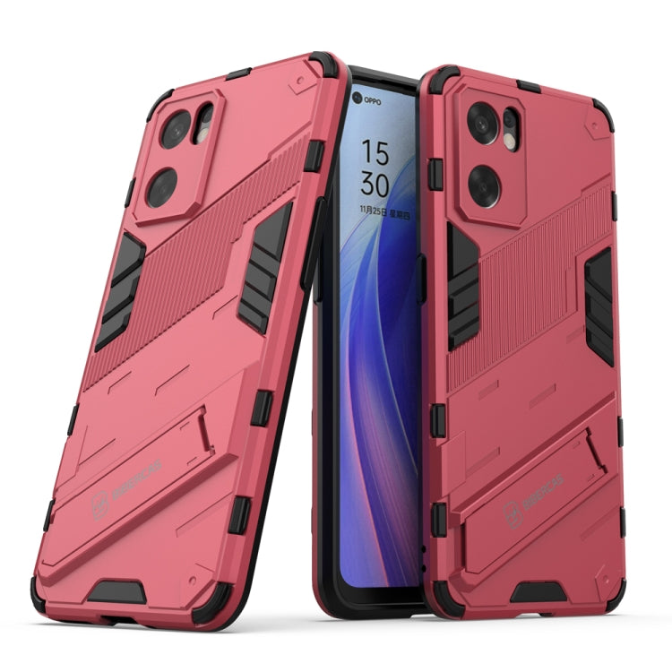 Punk armor phone case with TPU shockproof design, pink and black with camera cutouts.
