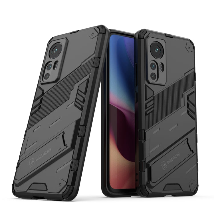Punk armor phone case with TPU shockproof design, dark gray with raised camera bezels.
