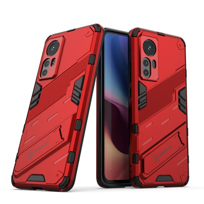 Punk armor phone case with TPU shockproof design, red and black with camera cutouts.