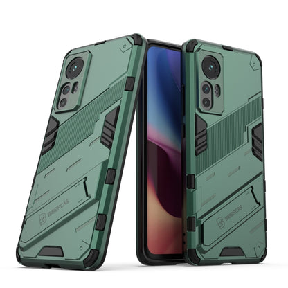 Punk armor phone case with TPU shockproof design, green and black with camera openings.