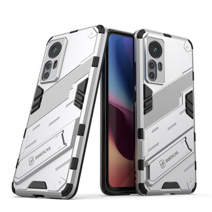 Punk armor phone case with TPU shockproof design, white and black with textured armor lines.