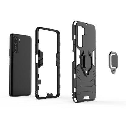 Black rugged phone case set with magnetic ring holder, back shell and frame pieces