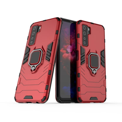 Red rugged phone case with magnetic ring holder, shockproof armor and camera cutouts