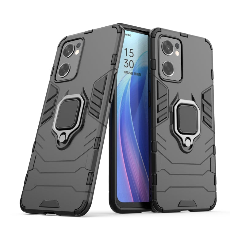 Gray rugged phone case with magnetic ring holder, camera openings and protected corners