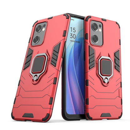 Red shockproof phone case with magnetic ring holder and raised corner bumpers