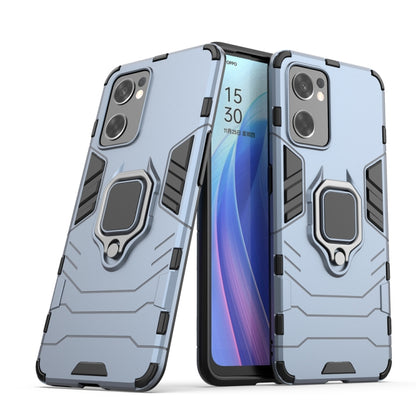 Light blue shockproof phone case with magnetic ring holder and textured armor design