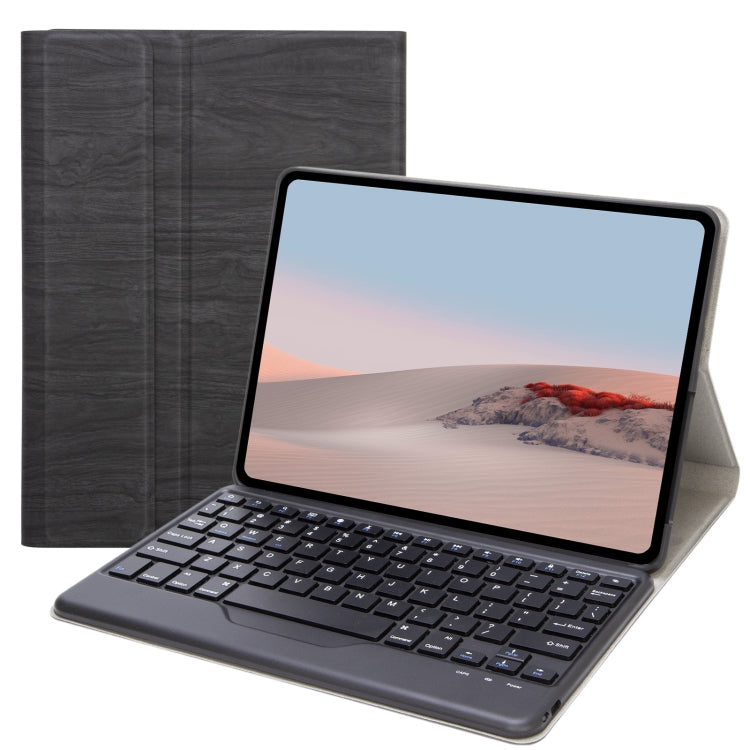 Black tree-texture leather case with attached Bluetooth keyboard and tablet stand