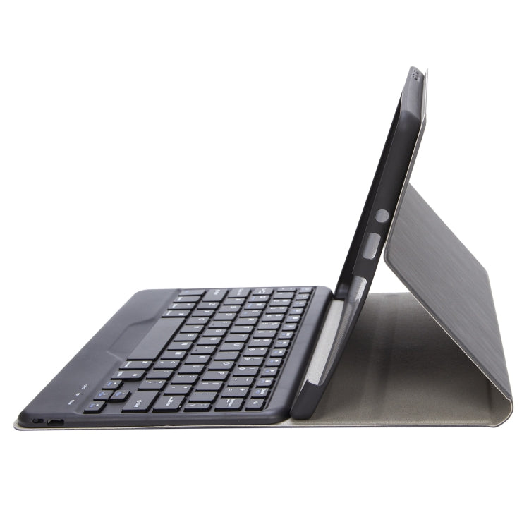 Dark gray leather folio case with extended Bluetooth keyboard and kickstand