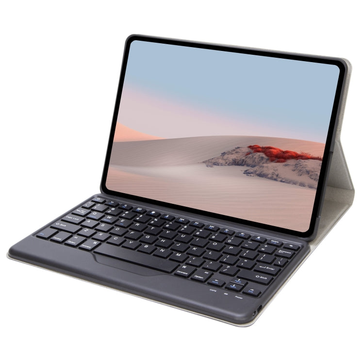Black Bluetooth keyboard leather case with open tablet display and keyboard