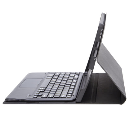 Side view of dark gray folio keyboard case with stand and hinged cover