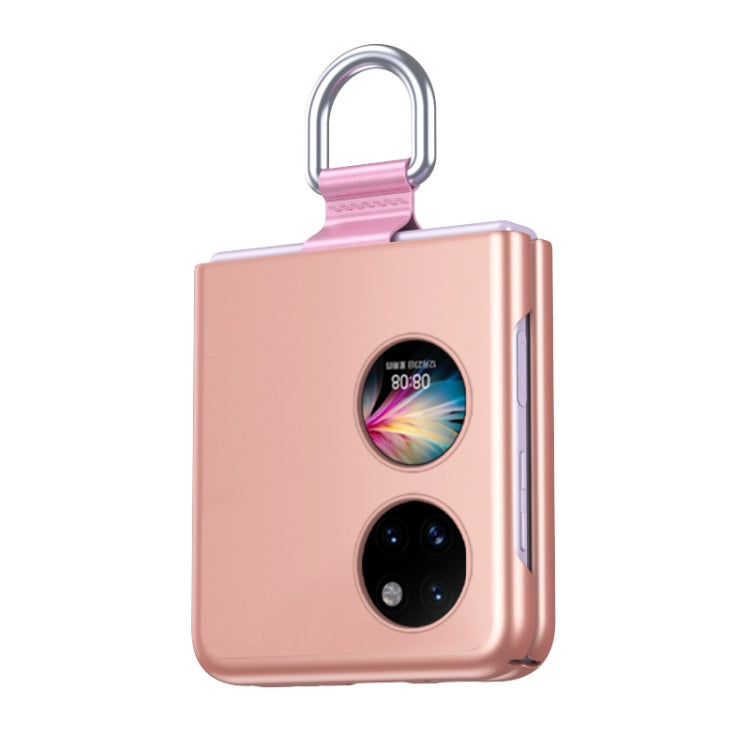 Huawei P50 Pocket phone case in rose gold with ribbon lanyard strap and dual camera cutouts