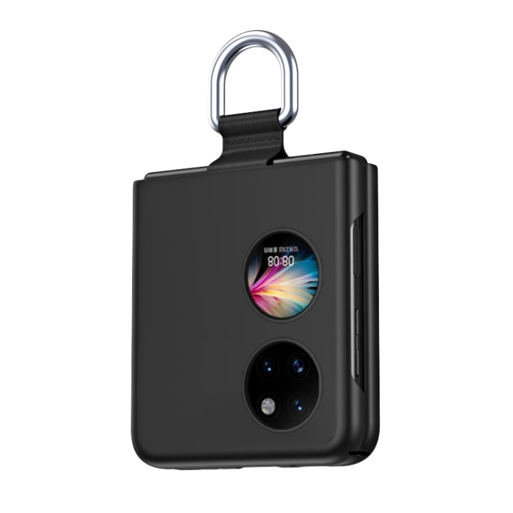 Huawei P50 Pocket phone case in black with ribbon lanyard strap and dual camera cutouts
