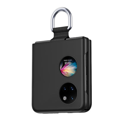 Huawei P50 Pocket phone case in black with ribbon lanyard strap and dual camera cutouts