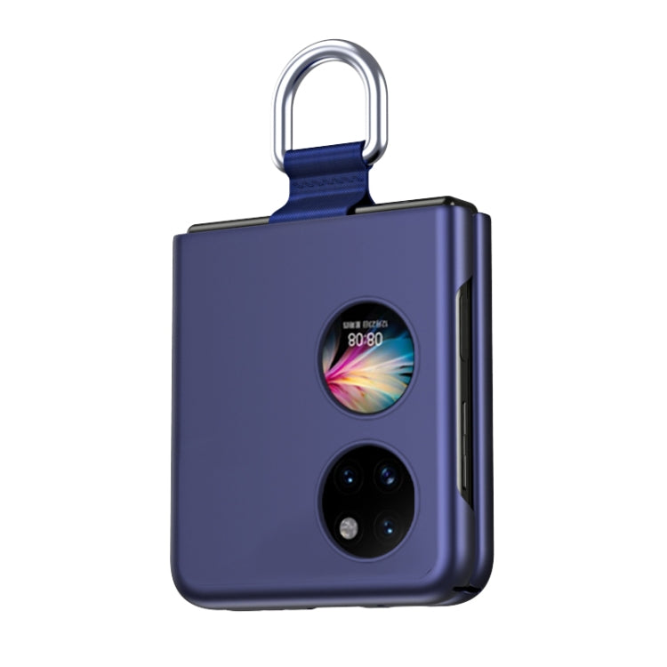 Huawei P50 Pocket phone case in sapphire blue with ribbon lanyard strap and dual camera cutouts