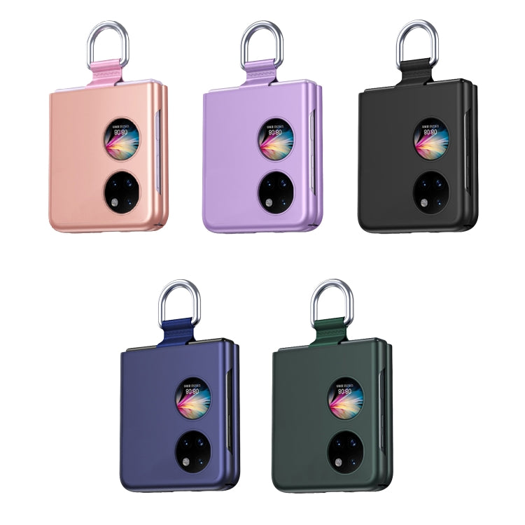 Huawei P50 Pocket phone case set with ribbon lanyard in rose gold, purple, black, blue, and green