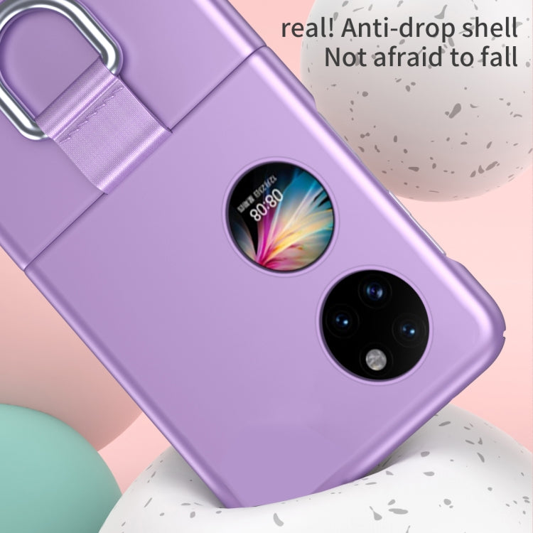 Purple Huawei P50 Pocket phone case with ribbon lanyard strap and dual camera cutouts